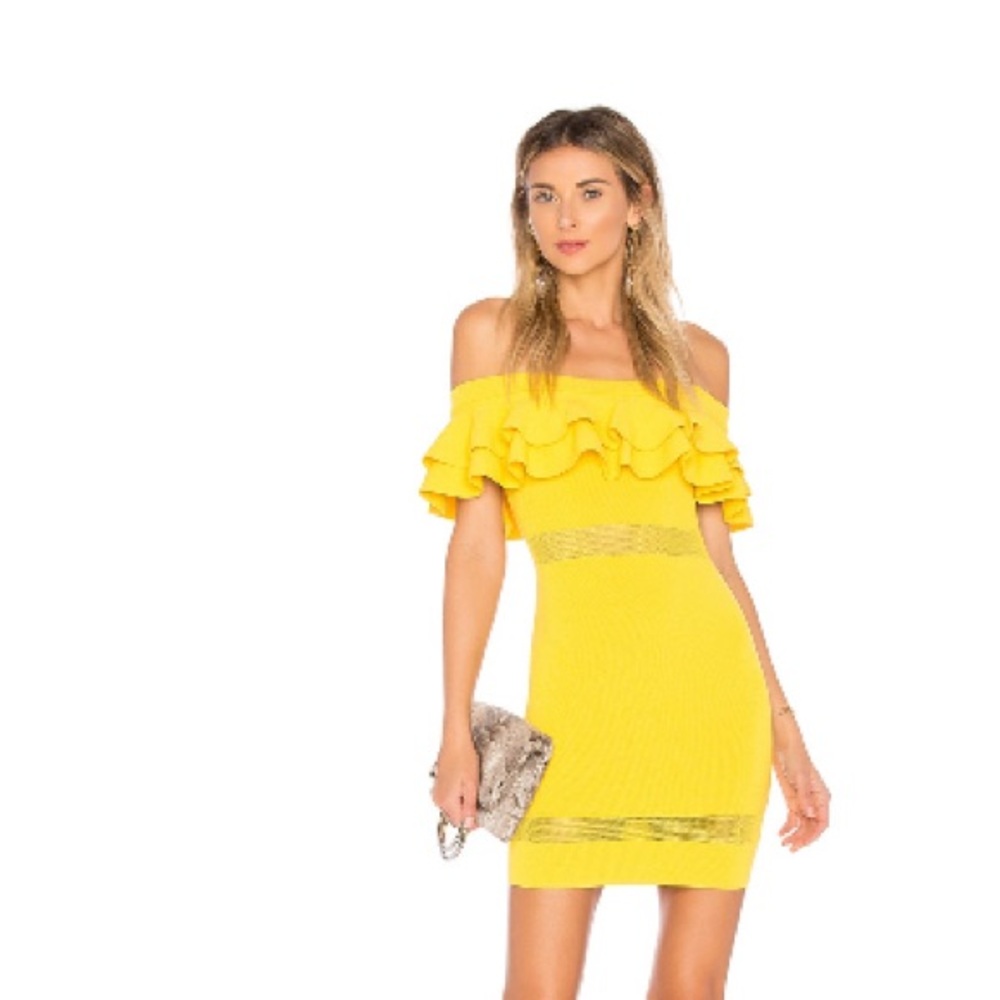 Yellow off the shoulder mini dress